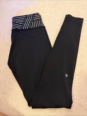 Lululemon reversible Black Leggings with Striped Waistband